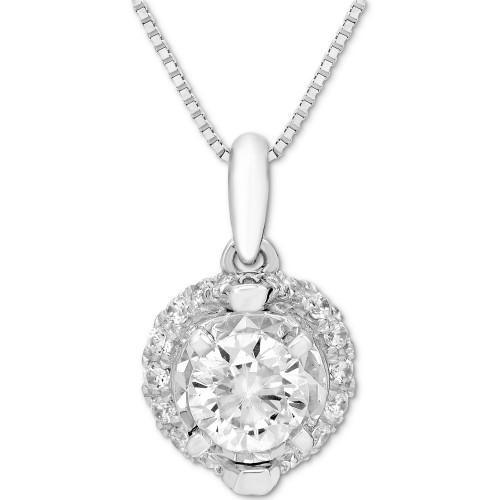 Diamond Halo 18" Pendant Necklace (5/8 ct. t.w.) in 14k White Gold
