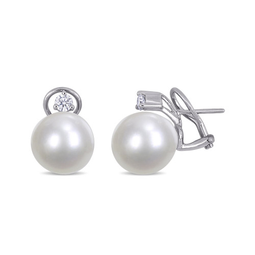 South Sea Cultured Pearl (12-13mm) and Diamond (1/3 ct. t.w.) Stud Earrings in 14k White Gold