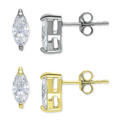 2-Pc. Set Cubic Zirconia Marquise Stud Earrings in Sterling Silver & 18k Gold-Plate, Created for Macy's