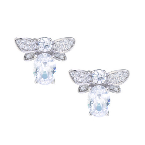 Clear Cubic Zirconia Bumble Bee Earrings in Sterling Silver