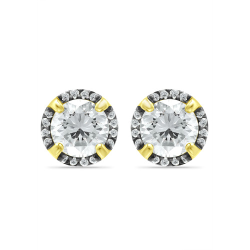 Cubic Zirconia with Black Rhodium Halo Stud Earrings, 18K Gold over Silver
