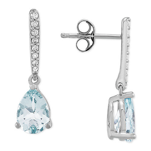 Aquamarine (1-1/5 ct. t.w.) & Diamond (1/10 ct. t.w.) Drop Earrings in 14k White Gold