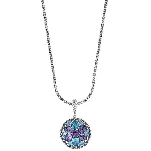EFFY® Multi-Stone Flower Disc 18" Pendant Necklace (8-3/8 ct. t.w.) in Sterling Silver