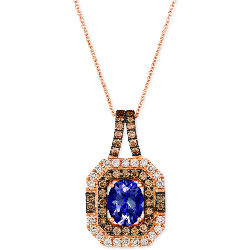 Blueberry Tanzanite (1-3/4 ct. t.w.) & Diamond (1-1/10 ct. t.w.) Pendant Necklace in 14k Rose Gold, 18" + 2" extender