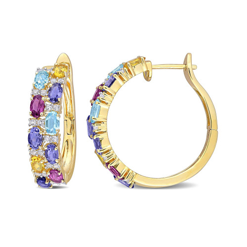 Multi Gemstone Hoop Earrings