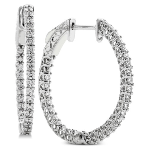 Diamond In & Out Oval Hoop Earrings (1 ct. t.w.) in 14k White Gold