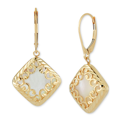 Mother-of-Pearl Square Filigree Drop Earrings in 14k Gold (Also in Onyx)