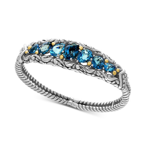 EFFY® Ocean Bleu London Blue Topaz (7-1/2 ct. t.w.) and Swiss Blue Topaz (5-1/8 ct. t.w.) Bracelet in Sterling Silver and 18k Gold