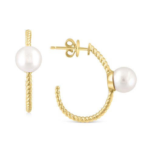 EFFY® Freshwater Pearl (7-1/2mm) Rope C-Hoop Earrings in 14k Gold