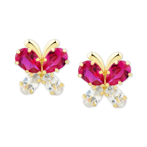 Lab-Created Ruby (2 ct. t.w.) & Lab-Created White Sapphire (1-3/8 ct. t.w.) Butterfly Stud Earrings in 14k Gold