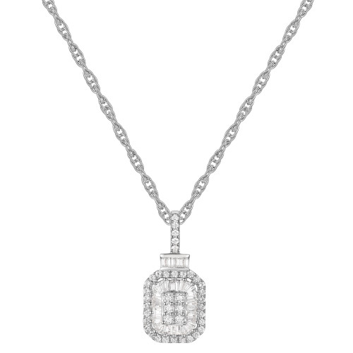 Diamond Round & Baguette Cluster 18" Pendant Necklace (1/3 ct. t.w.) in Sterling Silver