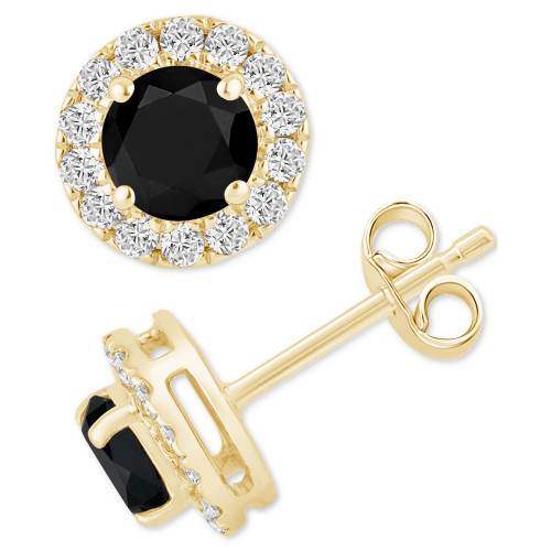 Black Diamond (3/4 ct. t.w.) & White Diamond (1/4 ct. t.w.) Halo Stud Earrings in 14k Gold