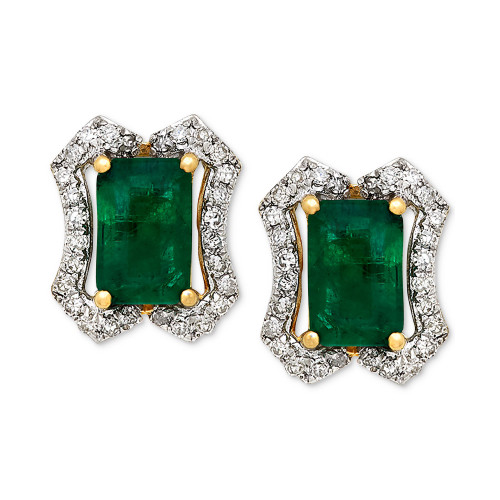 Emerald (1-1/5 ct. t.w.) & Diamond (1/6 ct. t.w.) Stud Earrings (3/8 ct. t.w.) in 14k Gold