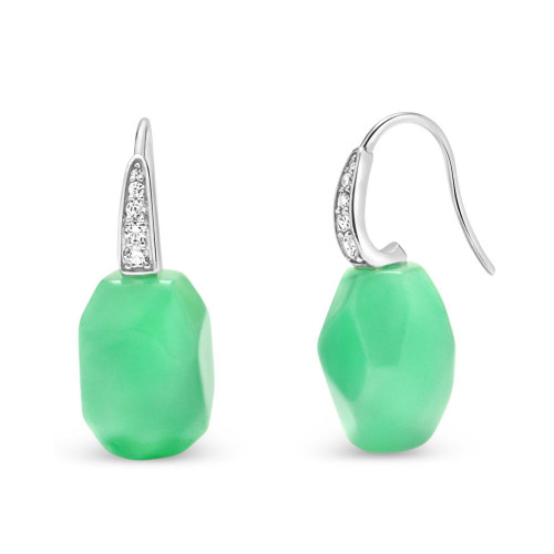 Dyed Green Jade & Zircon (1/2 ct. t.w.) Drop Earrings in Sterling Silver