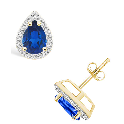 Created Sapphire (1-3/5 ct. t.w.) and Created White Sapphire (1/5 ct. t.w.) Halo Studs in 10K Yellow Gold