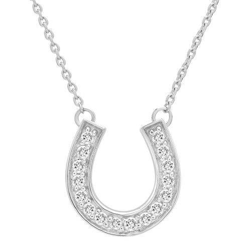 Diamond Horseshoe Pendant Necklace (1/6 ct. t.w.) in 14k White or Yellow Gold, 17" + 2" extender, Created for Macy's