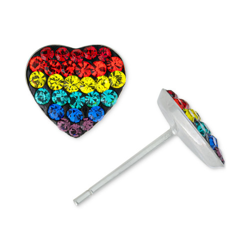 Crystal Rainbow Heart Stud Earrings in Sterling Silver, Created for Macy's