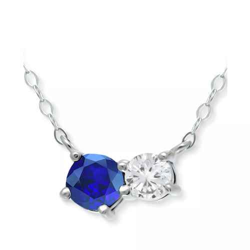 Lab-Created Blue Sapphire & Cubic Zirconia Collar Necklace, 16" + 2" extender, Created for Macy's