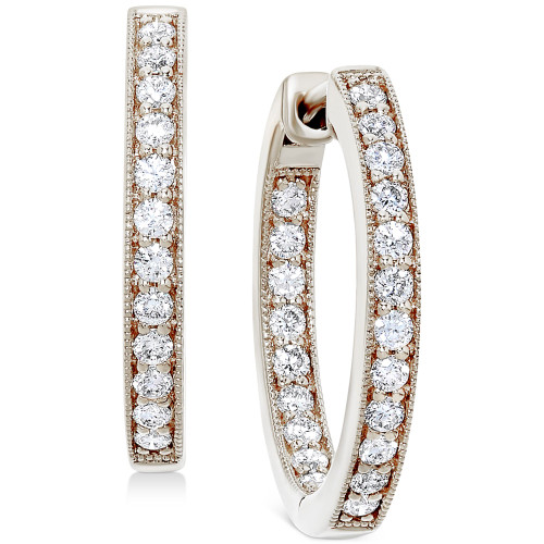 Diamond Small In & Out Hoop Earrings (5/8 ct. t.w.) in 14k White Gold, 0.75"