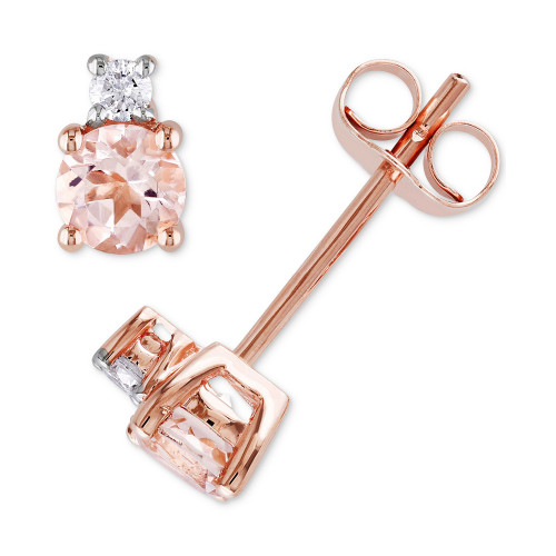 Morganite (3/4 ct. t.w.) & Diamond (1/20 ct. t.w.) Stud Earrings in 10k Rose Gold