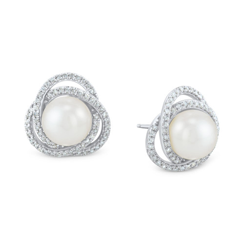 Cultured Freshwater Pearl (7 - 7-1/2mm) & Diamond (1/4 ct. t.w.) Love Knot Stud Earrings in 14k White Gold