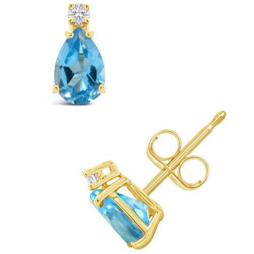 Blue Topaz (1 ct.t.w) and Diamond Accent Stud Earrings in 14K Yellow Gold