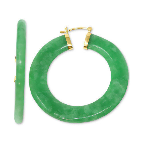 Green Jade Medium Hoop Earrings in 14k Gold