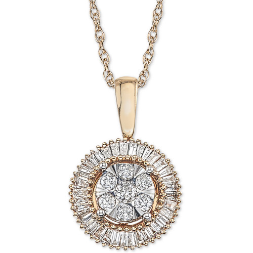 Diamond Halo Cluster Adjustable Pendant Necklace (1/3 ct. t.w.) in 14k Yellow & White Gold