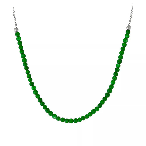 Green Agate Beaded Collar Necklace in Sterling Silver, 16" + 2" extender, (Also in Rose Quartz, Jasper, & Red Jasper), Created for Macy's