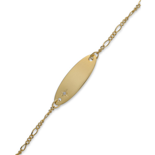 Children's Diamond Accent Figaro Chain ID Bracelet in 14k Gold