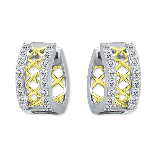 Cubic Zirconia Lattice Small Huggie Hoop Earrings, 0.51", Created for Macy's