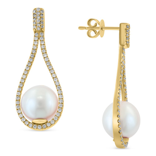 EFFY® Freshwater Pearl (7-1/2mm) & Diamond (5/8 ct. t.w.) Drop Earrings in 14k Gold