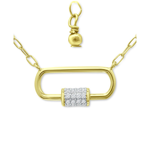Cubic Zirconia Pavé Link Pendant Necklace in 18k Gold-Plated Sterling Silver, 16" + 2" extender, Created for Macy's