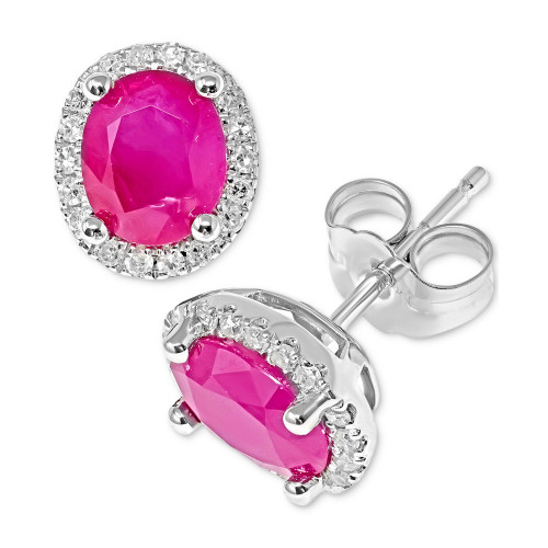 Ruby (1-1/3 ct. t.w.) & Diamond (1/8 ct. t.w.) Halo Stud Earrings in 14k White Gold