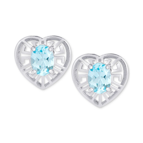 Blue Topaz Greek Key Openwork Heart Stud Earrings (2 ct. t.w.) in Sterling Silver
