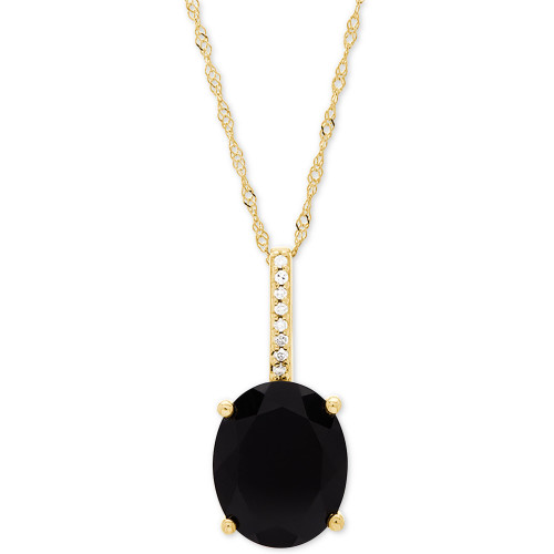 Onyx (10 x 8mm) & Diamond Accent 18" Pendant Necklace in 14k Gold