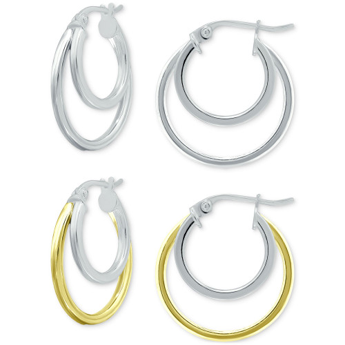 2-Pc. Set Double Hoop Earrings in Sterling Silver & 18k Gold-Plate, 3/4", Created for Macy's