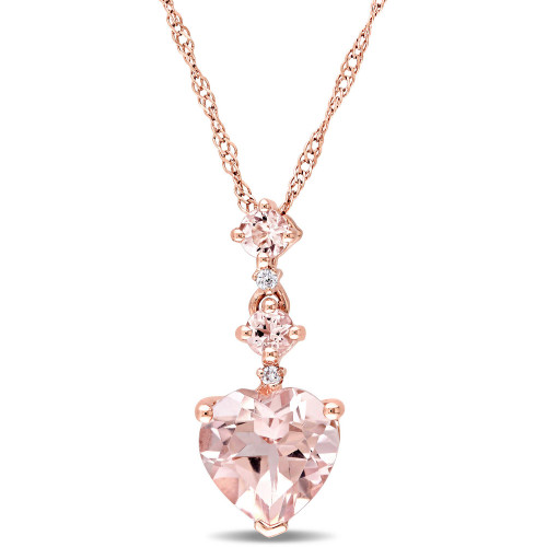 Morganite (1-1/4 ct. t.w.) & Diamond Accent Tiered Heart 17" Pendant Necklace in 10k Rose Gold