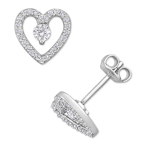 White Topaz (1/3 ct. t.w.) & Diamond (1/5 ct. t.w.) Open Heart Stud Earrings in Sterling Silver