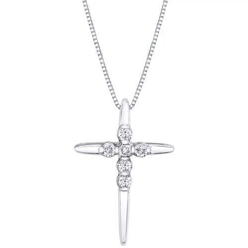 Diamond Cross 18" Pendant Necklace (1/8 ct. t.w.) in 14k White or Yellow Gold