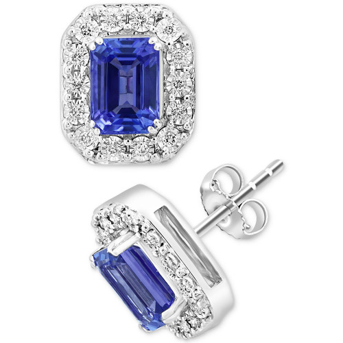 EFFY® Tanzanite (1-5/8 ct.t.w) & Diamond (1/5 ct. t.w.) Halo Stud Earrings in 14k White Gold