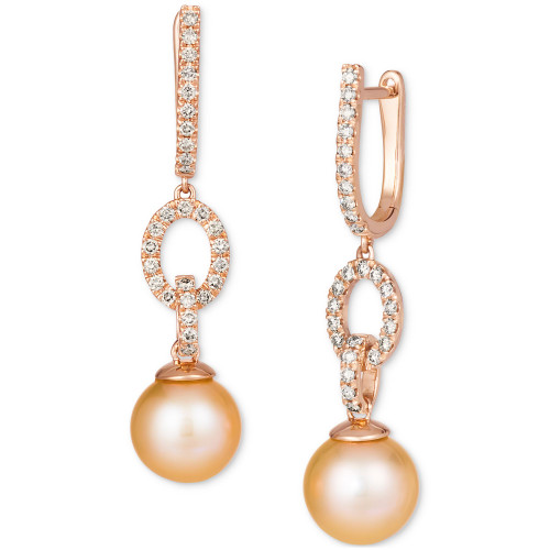 Strawberry Pearl (9mm) & Nude Diamond (1/2 ct. t.w.) Drop Earrings in 14k Rose Gold