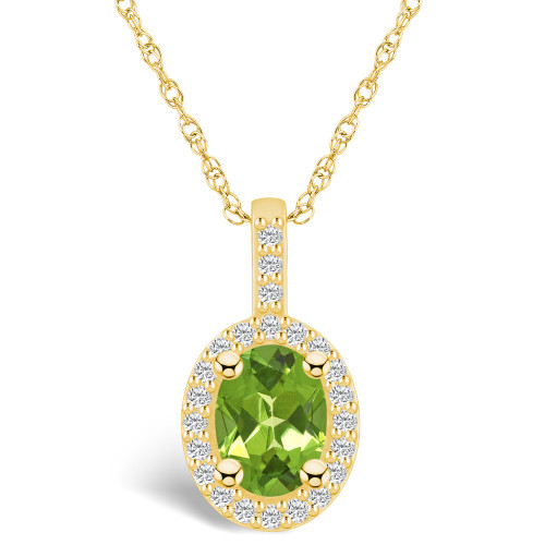Peridot (1-1/3 Ct. T.W.) and Diamond (1/4 Ct. T.W.) Halo Pendant Necklace in 14K Yellow Gold