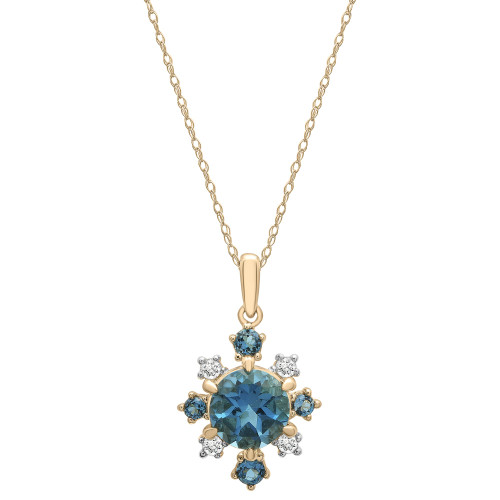 London Blue Topaz (1-7/8 ct. t.w.) & Diamond (1/10 ct. tw) Flower Pendant Necklace in 14k Yellow Gold, 18"