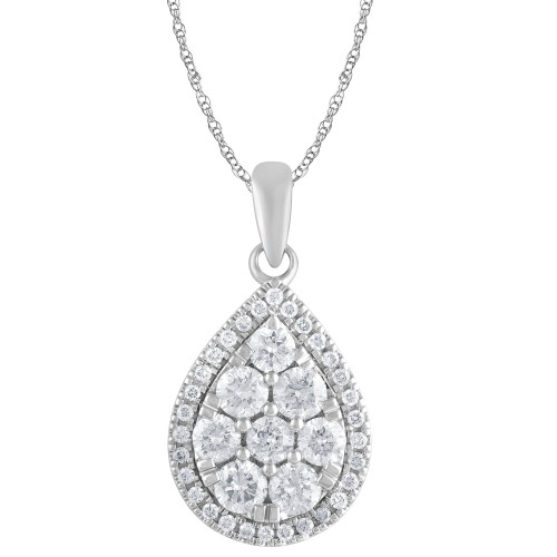 Diamond Pear Halo 18" Pendant Necklace (3/4 ct. t.w.) in 14k White Gold