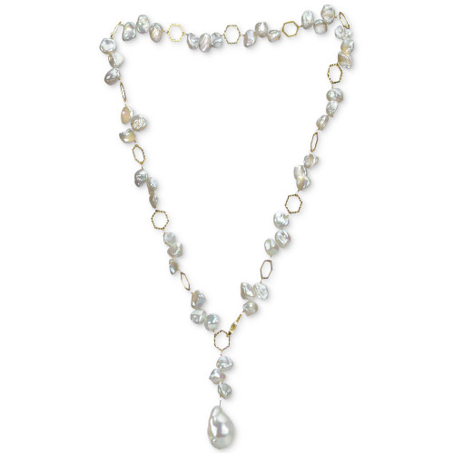 Keshi Baroque Pearl (8-9mm & 14-16mm) Cluster 20" Lariat Necklace in 18k Gold-Plated Sterling Silver