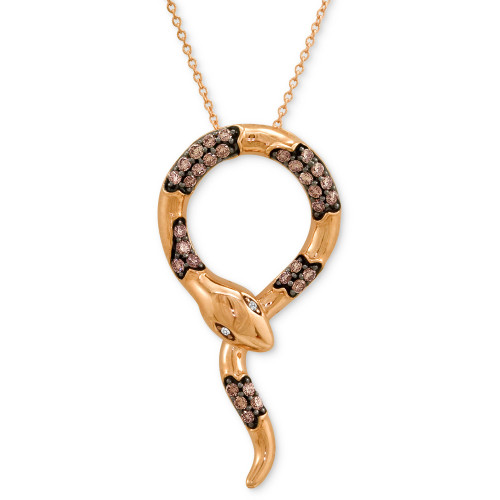 Chocolatier® Chocolate Diamond (1/2 ct. t.w.) & Vanilla Diamond Accent Snake 18" Pendant Necklace in 14k Rose Gold