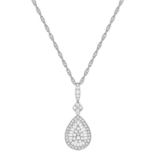 Diamond Round & Baguette Teardrop Cluster 18" Pendant Necklace (1/2 ct. t.w.)