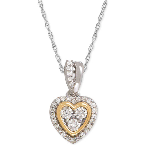 Diamond Mini-Heart Pendant Necklace (1/10 ct. t.w.) in Sterling Silver and 14k Gold