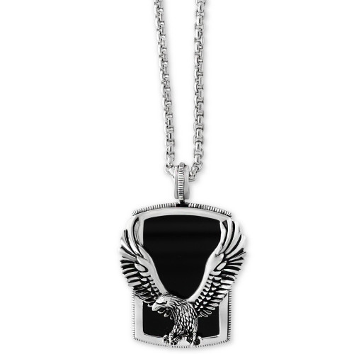 EFFY® Men's Onyx (31 x 20mm) Eagle Pendant Necklace in Sterling Silver